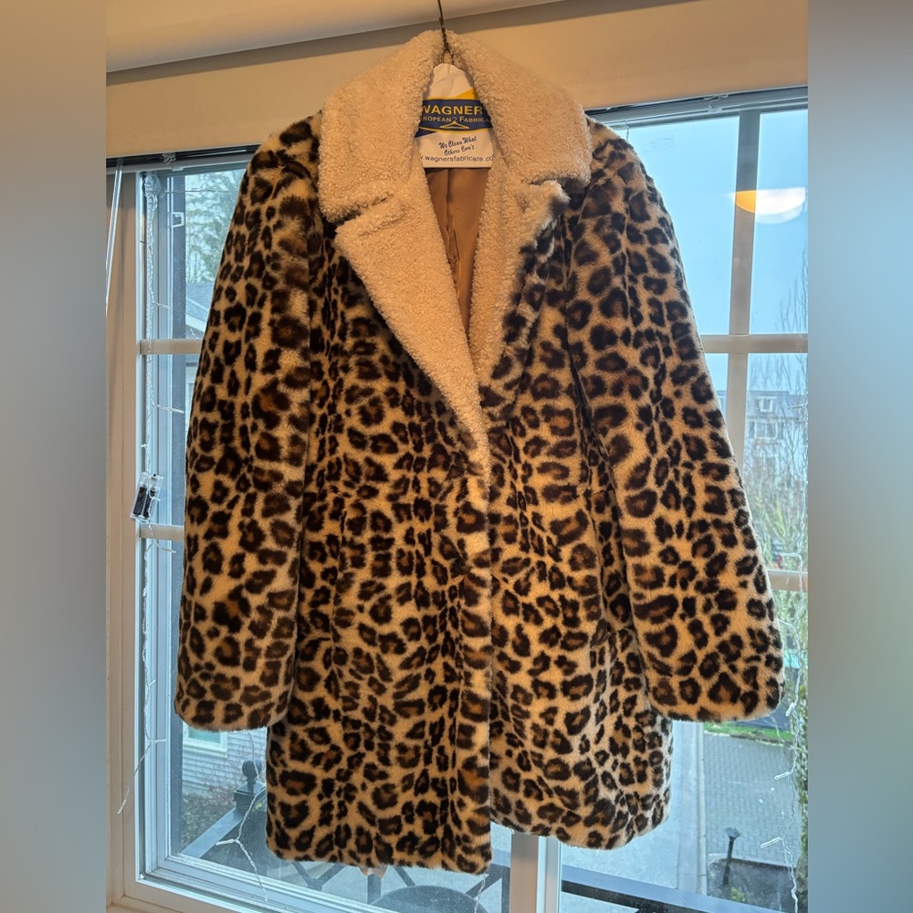 Fluffy Leopard Print Coat Gap Knee Length